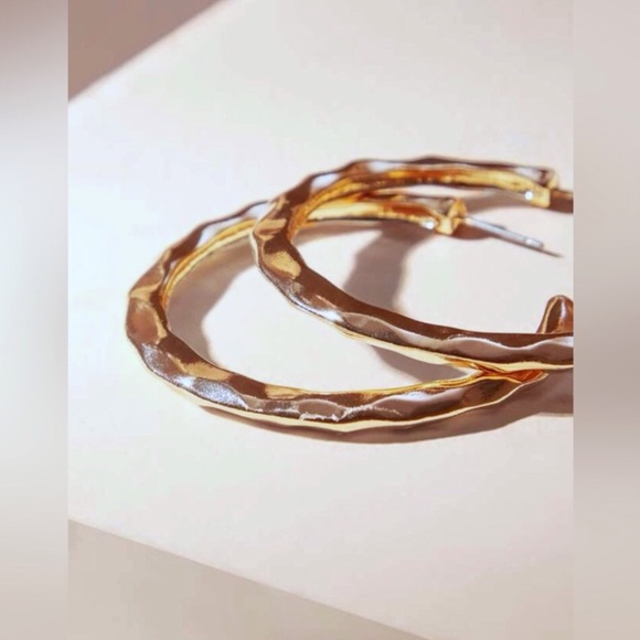 New Textured Golden Cuff Hoop Earrings - Revolve Hoops - Picture 8 of 13